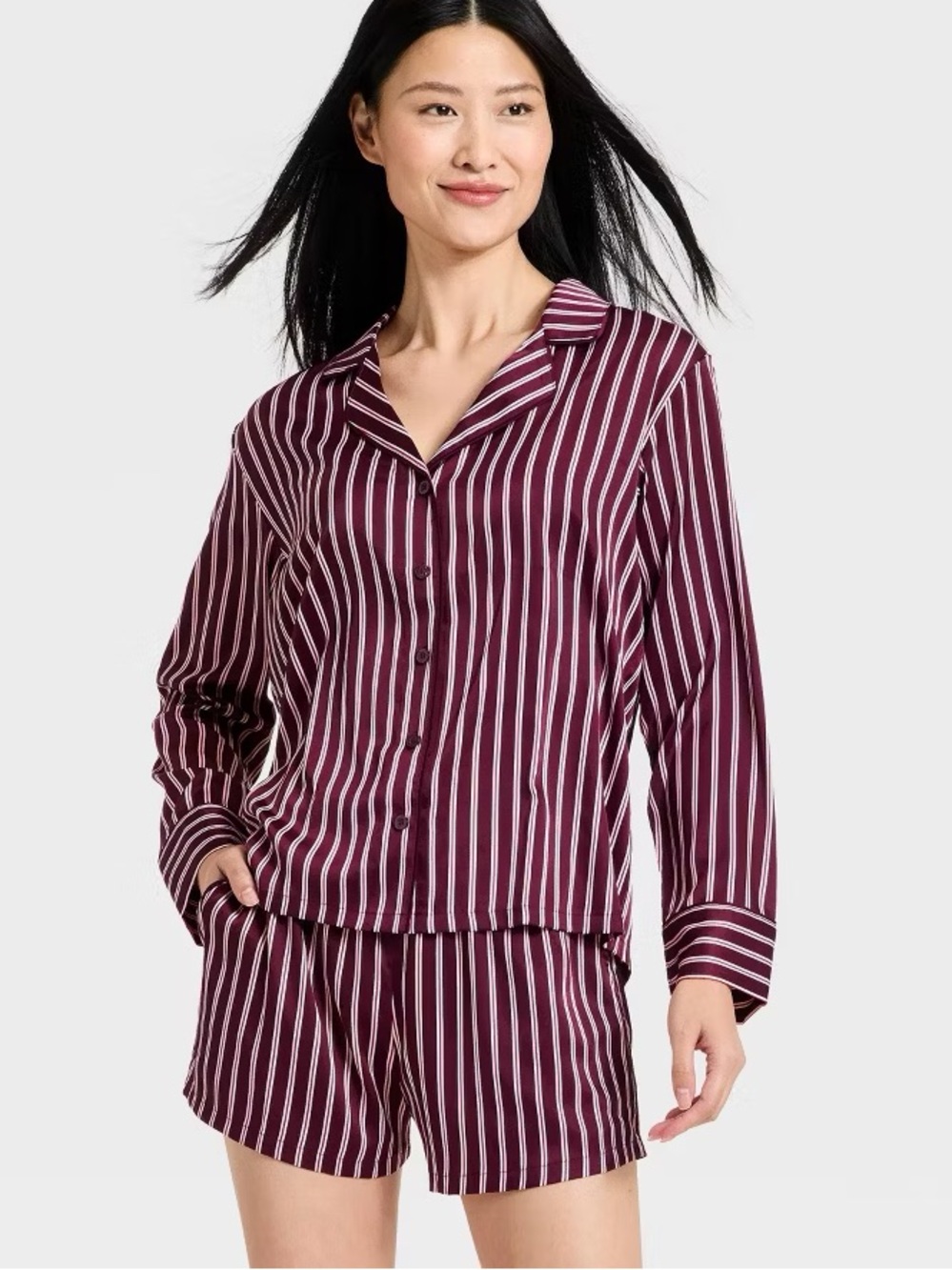 Auden Luxury Collection Satin Pajama Top and Shorts Set Maroon, Red, White